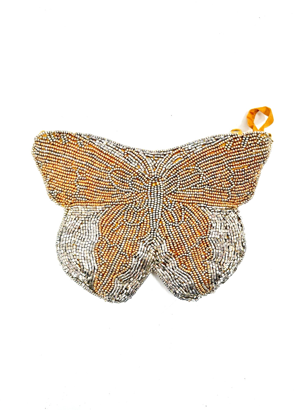 Silver Gold Butterfly Beaded Clutch Pouch Vintage Neiman Marrcus Small Mirror